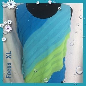 Focus 2000 Green Blue Diagonal Striped Top Size XL